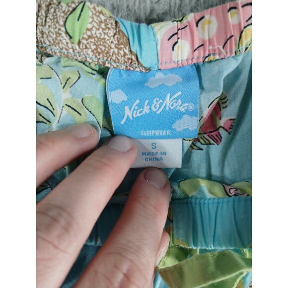 Nick & Nora Pajama Set Womens Small Blue Flannel Sock Monkey Mermaid Ocean Sea - Picture 7 of 14